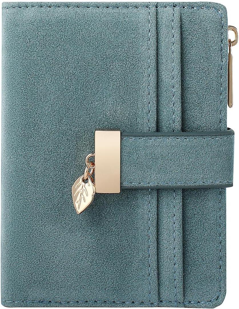 Pomelo Best Wallet Women Bifold Leather Wallets for Women Credit Card Holder with ID Window Zipper Coin Pocket Suede Blue