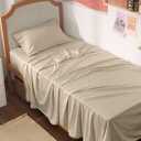 Bedsure Cooling Sheets Twin XL, Rayon Derived from Bamboo, Breathable & Soft Twin XL Sheet Sets, Deep Pocket Up to 16 Inches, Hotel Luxury Silky Dorm Bedding for Hot Sleepers, Beige