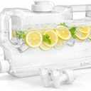 Refrigerator Water Dispenser 1.1 Gallon Bottle with 2 Spigots - BPA Free Plastic Slim Water Jug with Spout Leak Proof | Refillable Fridge Water Container, Convenient Handles (Clear)