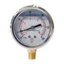 HFS(R) -30inHg-0-150psi Vacuum Pressure Gauge Glycerin Liquid Filled, 2.5" Dial Size, 1/4" NPT Lower Mount, Stainless Steel Case, PSI and Bar Dual Scale