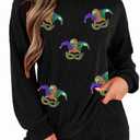 Womens Ribbed Pajama Sets Long Sleeve Top and Shorts Matching Lounge Set Loungewear Sweatsuit with Pockets (Small, Mardi Gras Mask)
