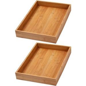 YBM HOME Bamboo Drawer Organizer Storage Box for Kitchen Drawer, Junk Drawer, Office, Bedroom, Children Room, Craft, Sewing, and Bathroom, 2 Pack 10x14x2 inch