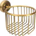 Vintage Bronze Wall Mounted Toilet Paper Holder – Antique Brass Bathroom Accessories Tissue Dispenser with Stable Metal Stand, Wire Basket Storage Rack - for Roll with Diameter <5inch Only