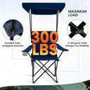 Portable Camping Chair 2 Pack with Foldable Canopy, Folding Outdoor Chair with Cup Holder & Side Pocket for Camping, Hiking, Picnic, Beach (Navy Blue)
