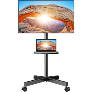 Perlegear Rolling TV Stand for 23-60 Inch LED Flat Screen/Curved TVs up to 88lbs,Mobile TV Stand Wheels with Height Adjustable Portable Rolling TV Cart Max VESA 400x400mm PGTVMC06