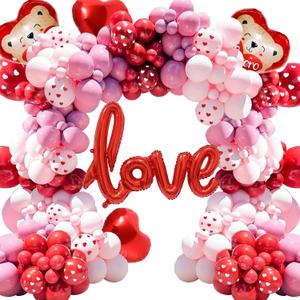 143 PCS Valentines Day Balloons Arch and Garland Red Pink White Balloons Red Heart Love Aluminum Film Balloon Valentine's Day Party Wedding Supplies