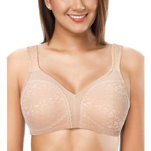 ZeroBound Women's Minimizer Bras Comfort Cushion Strap Wirefree Full Coverage Large Bust Non-Padded Bra (36D, Pink Nude-leopard)