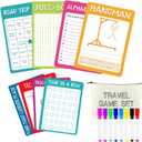 Chiisong 17 Pcs Portable Travel Game Set for Kids 8 Reusable Dry Erase Game Card with 8 Colorful Erasable Pen and Bag Educational Toy for Car Road Trip Airplane for Age 6-12, 9"x6"(Classic Style), 8.66 inches x 12.99 inches x 0.63 inches