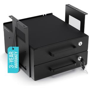 Under Desk Drawer Slide-Out Lockable Metal Storage Drawers with Cable Management for Office & Home (Double, Bracketed)