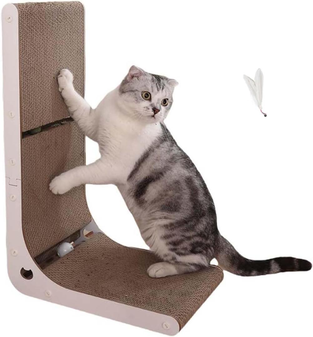 L Shape Cat Scratcher, 23.62 InchCat Scratching Board,Cardboard Cat Scratching Board with Ball Toy, cat Toys for Indoor Cats, CatnipProtecting Furniture Cat Scratch Pad