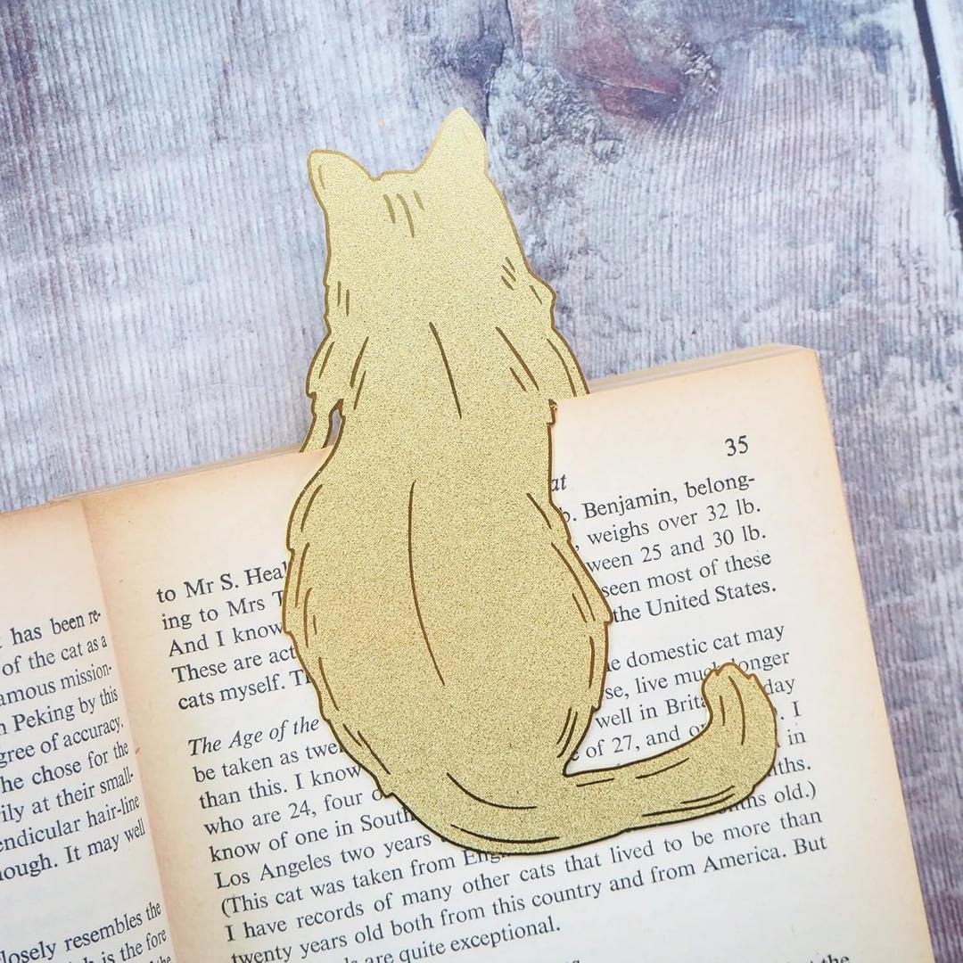 2 x Literature Brass Bookmark - Metal Bookmark, Paper Clip, Brass Page Markers, Book Lover Gifts for Women, Birthday Teacher Christmas Gifts for Women (Cat)