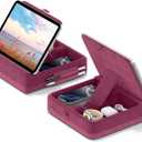 KDD Tablet Pillow Stand with Storage, Foldable iPad Holder for Lap, Desk and Bed, Angle Adjustable Soft Pad Dock with Stylus Mount Compatible with iPad Pro, Air, mini, Book, Phone and Tablet (4-13") (Dark Purple)