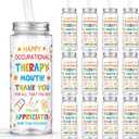 Vesici 24 Pcs 14.2oz Occupational Therapy Month Gifts OT Month Tumbler with Lid and Straw Plastic Reusable Tumbler Bulk Inspirational Gifts Cold Drinking Cup for Women Men Coworker Stuff