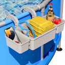 Poolside Storage Basket with 2 Cup Holder, Stretchable Pool Toy Basket for Towels Beverages, Pool Accessories for Most Frame Above Ground Swimming Pools (1 Pack), Grey