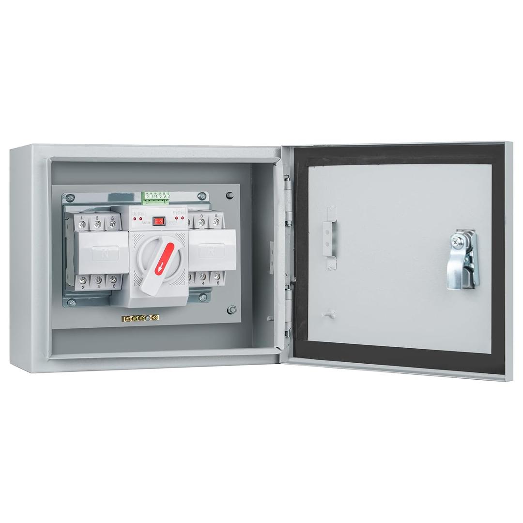 125 Amp 3P Dual Power Automatic Transfer Switch, 120/240V Generator Changeover Switch, with Metal Electrical Box for Outdoor and Indoor