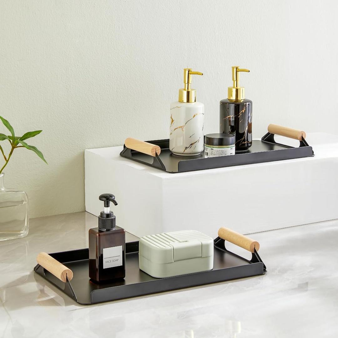 2 Pack Bathroom Tray for Counter, Metal Bathroom Vanity Tray Decorative Tray Cosmetic Organizer, Storage Shelf for Kitchen, Living Room, Bedroom, Dressing Table