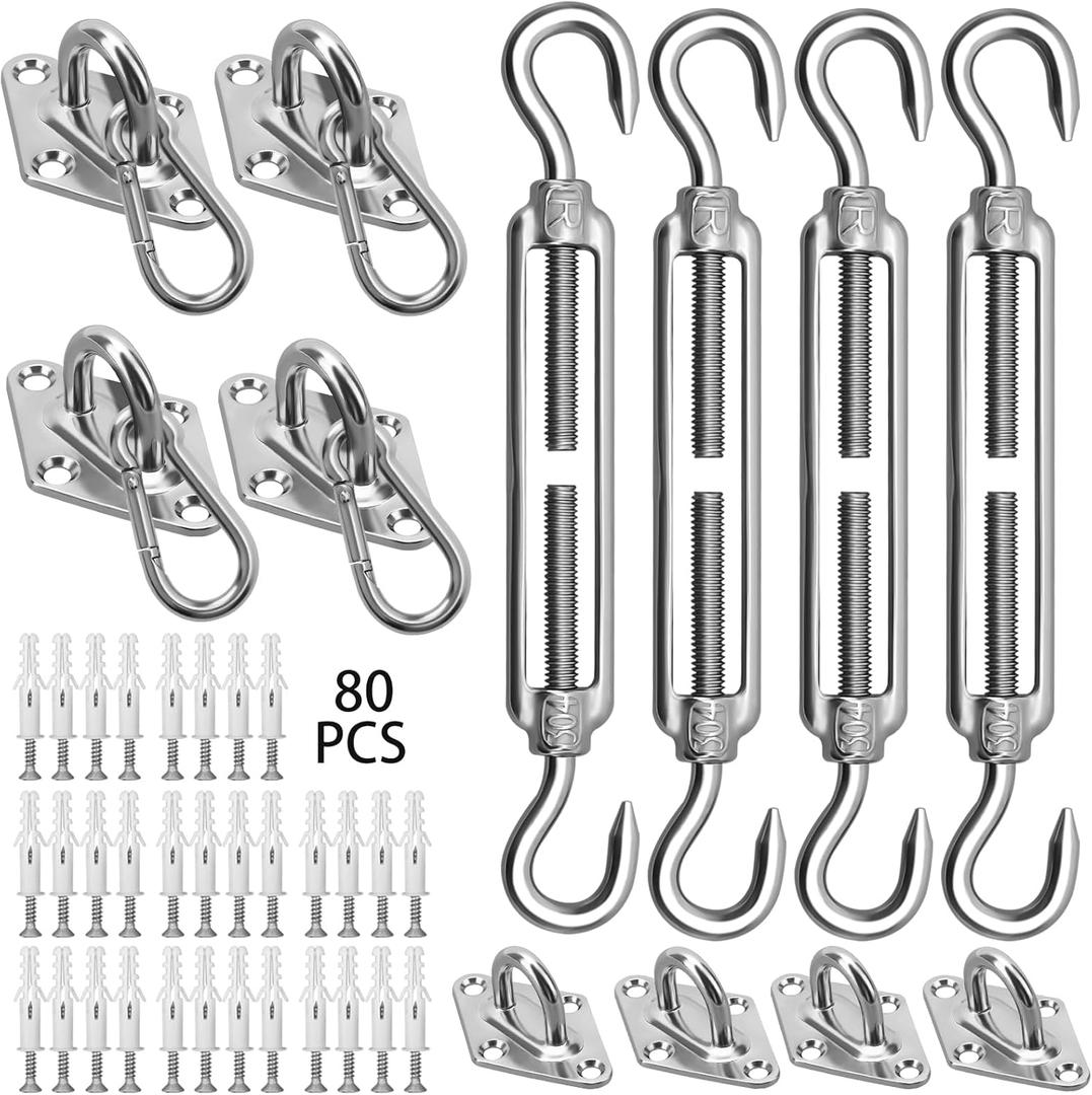 HYASIA Sun Shade Sail Hardware Kit 6 Inch for Rectangle & Triangle Shade Sail Install, Stainless Steel ShadeSail Fixing Accessories for Outdoor Patio Canopy Garden, Heavy Duty Awning Attachment 80 Set