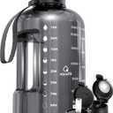 AQUAFIT 1 Gallon Water Bottle with Time Marker - Straw & Chug Lid - BPA Free Gym Water Bottle with Straw - Big Gallon Jug (Gray, 128 oz - 2 Lids)