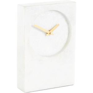 Deco 79 Marble Minimalistic Rectangular Clock with Recessed Numberless Clockface, 6" x 2" x 9", White