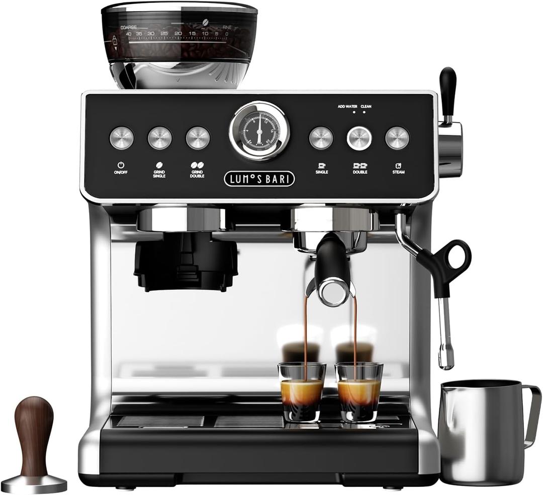 Espresso Machine with Grinder, 20 Bar Espresso Machine with Milk Frother, Expresso Coffee Machines for Home, Professional Espresso Maker, Cappuccino & Latte Machine for Home (Black)