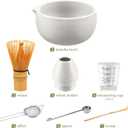 YIBO Matcha Whisk Set White, Matcha Set Kit Includes Ceramic Matcha Bowl, Bamboo Whisk, Scoop, Measuring Spoon & Cup, Chasen Holder, Sifter Tool