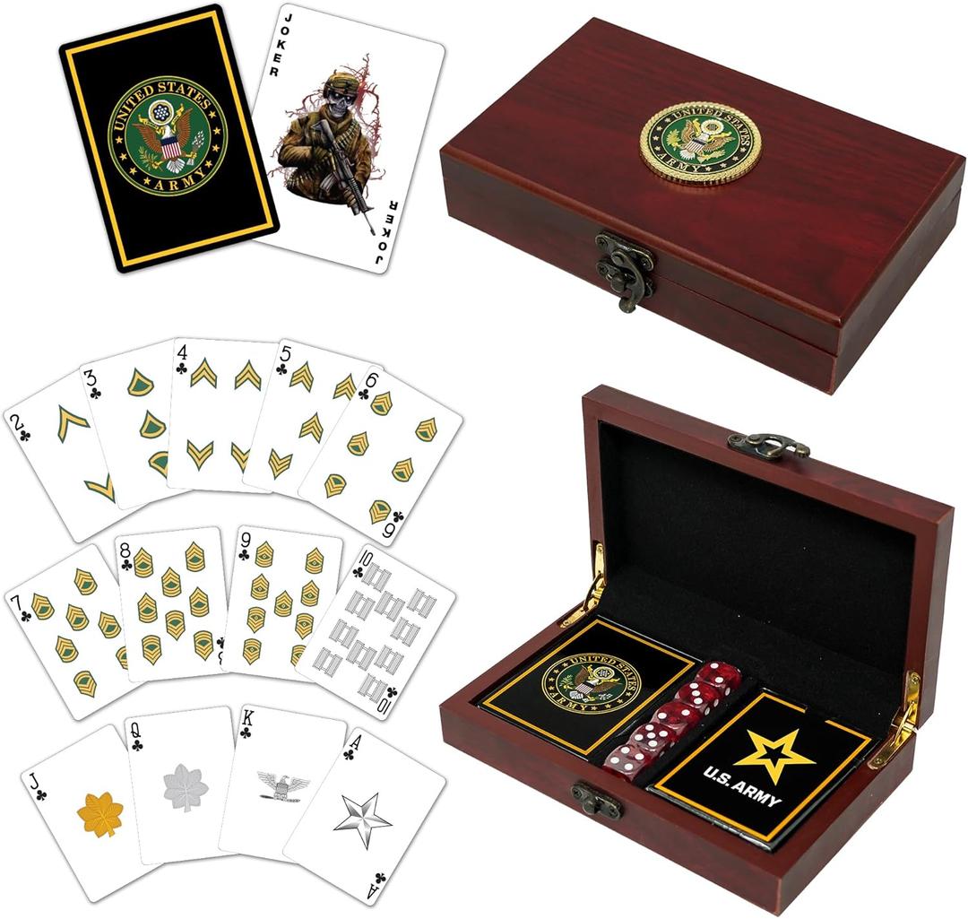 US Army Gift Set | Playing Cards & Dice | Army Rank Insignia Cards | US Army Gifts | Disabled Veteran Owned Business | Army Card & Dice Set