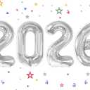 2026 Balloon - Silver Birthday Number Balloons, 40 Inch Large Foil Balloons for Men Women Boys Girls Silver Themed Birthday DecorationsNumber 2026 Balloon