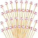 100 Pieces Bamboo Cocktail Picks 4.7 Inch Fruit Toothpicks Sports Ball End Cocktail Skewers Wooden Decorative Cocktail Picks for Appertizes, Fruit, Food, Sport Party Favors (Baseball)