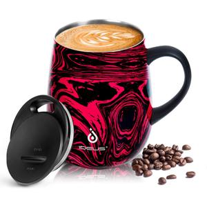 Ideus 16 oz (470 ml) Insulated Coffee Mug with Handle and Lid, Double Wall Stainless Steel Vacuum Thermal Coffee Mug, Travel Coffee Cup Thermal Cup for Home and Office (Red Zebra)