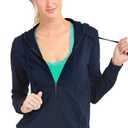 Teejoy Women's Thin Cotton Zip Up Hoodie Jacket (L, Navy)