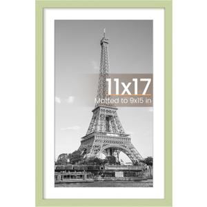 Upsimples 11x17 Picture Frame, Display Pictures 9x15 with Mat or 11 x 17 Without, Wall Hanging Poster Frames, Green, 1 Pack