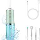 Electric Water Flosser Cordless for Teeth 3 Modes 4 Jet Tips Cleaning and Flossing Water Dental Portable Floss Irrigator Oral Water Flossed Rechargeable Tonsil Stone Travel Adults (Green)