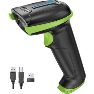 Tera Barcode Scanner Wireless Versatile 2in1 (2.4Ghz Wireless+USB 2.0 Wired) with Battery Level Indicator 328 Feet Transmission Distance Rechargeable 1D Laser Bar Code Reader USB Handheld (Green)