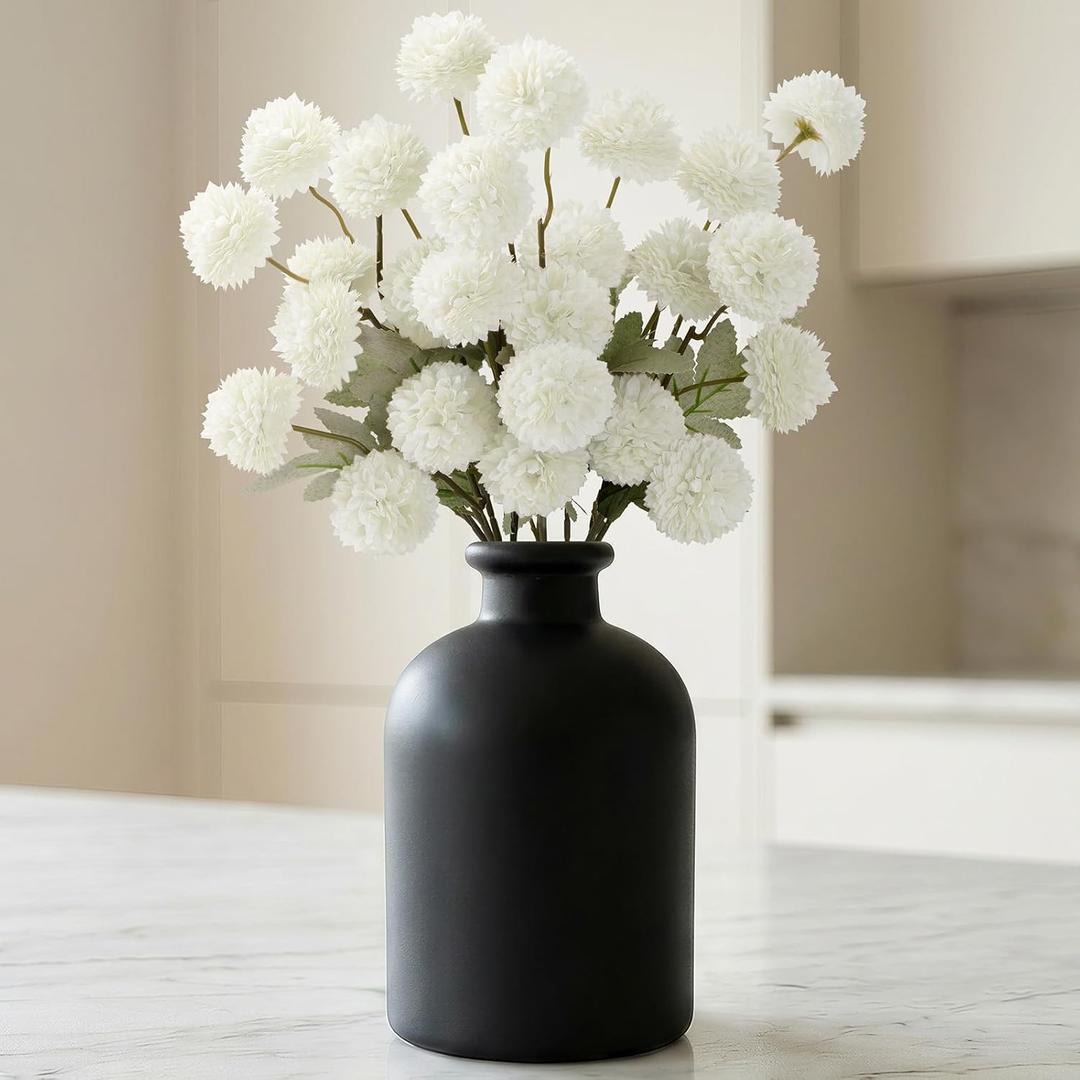 2 x Lifewit 5 Pcs White Artificial Flower for Vase, Faux Silk Mums Ball with Long Stems for Home Decor, Wedding, Bulk Fake Small Chrysanthemums for Floral Arrangement, Pom Pom for Bouquets Centerpieces