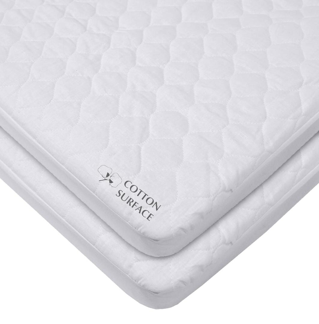 American Baby Company 2 Pack Waterproof Fitted Cradle/Bassinet Mattress Protector 33" x 15" - 100% Cotton Quilted Top, Noiseless, Ultra-Soft & Breathable Cradle/Bassinet Mattress Pad Cover