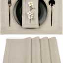 D'Moksha Homes Linen Placemats Set of 4-100% Pure Linen Natural Placemats 14 x 19 Inch - Classic Hemstitch, Washable Natural Placemats for Christmas Decor, Holiday (Set of 4 (14 X 19 Inch), 01 - Natural)