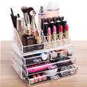 Cq acrylic Clear Make Up Organizer Countertop,Small 4 Drawers Cosmetic Storage,Cute Vanity Skincare Organizers for Jewelry,Lipstick,Makeup Brush,Beauty Product Desk and Bathroom Organizers and Storage