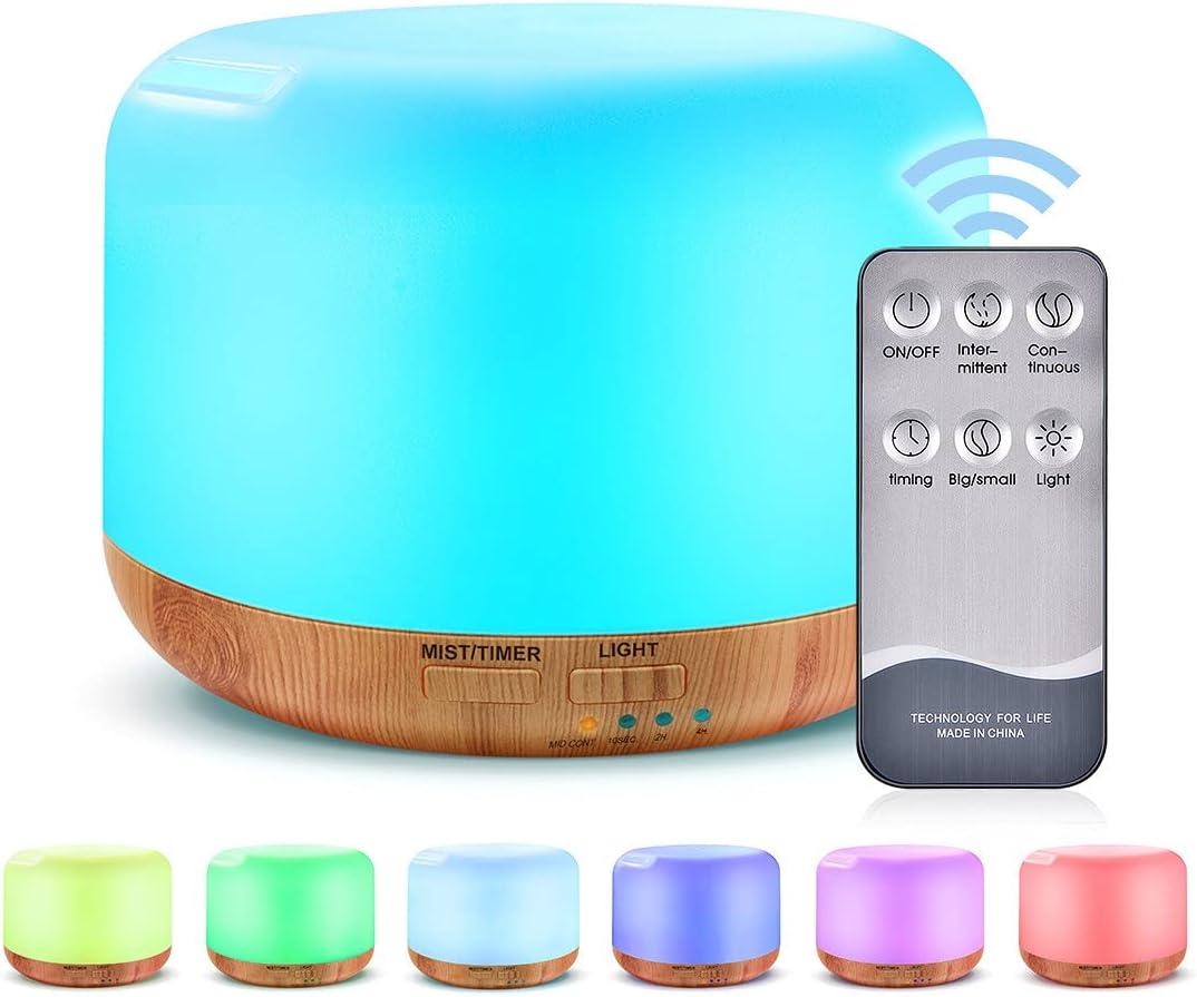 300ML Essential Oil Diffuser, Remote Control Ultrasonic Aromatherapy Oil Diffusers Cool Mist Humidifier, Waterless Auto-Off and 7 LED Light Colors for Bedroom, Yoga, SPA, Baby (Light Wood Grain)