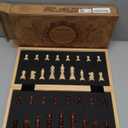 AMEROUS 15 Inches Magnetic Wooden Chess Set - 2 Extra Queens - Folding Board - Pieces Storage Slots, Handmade Portable Travel Chess Game - Beginner Chess Set for Kids, 6 up Age
