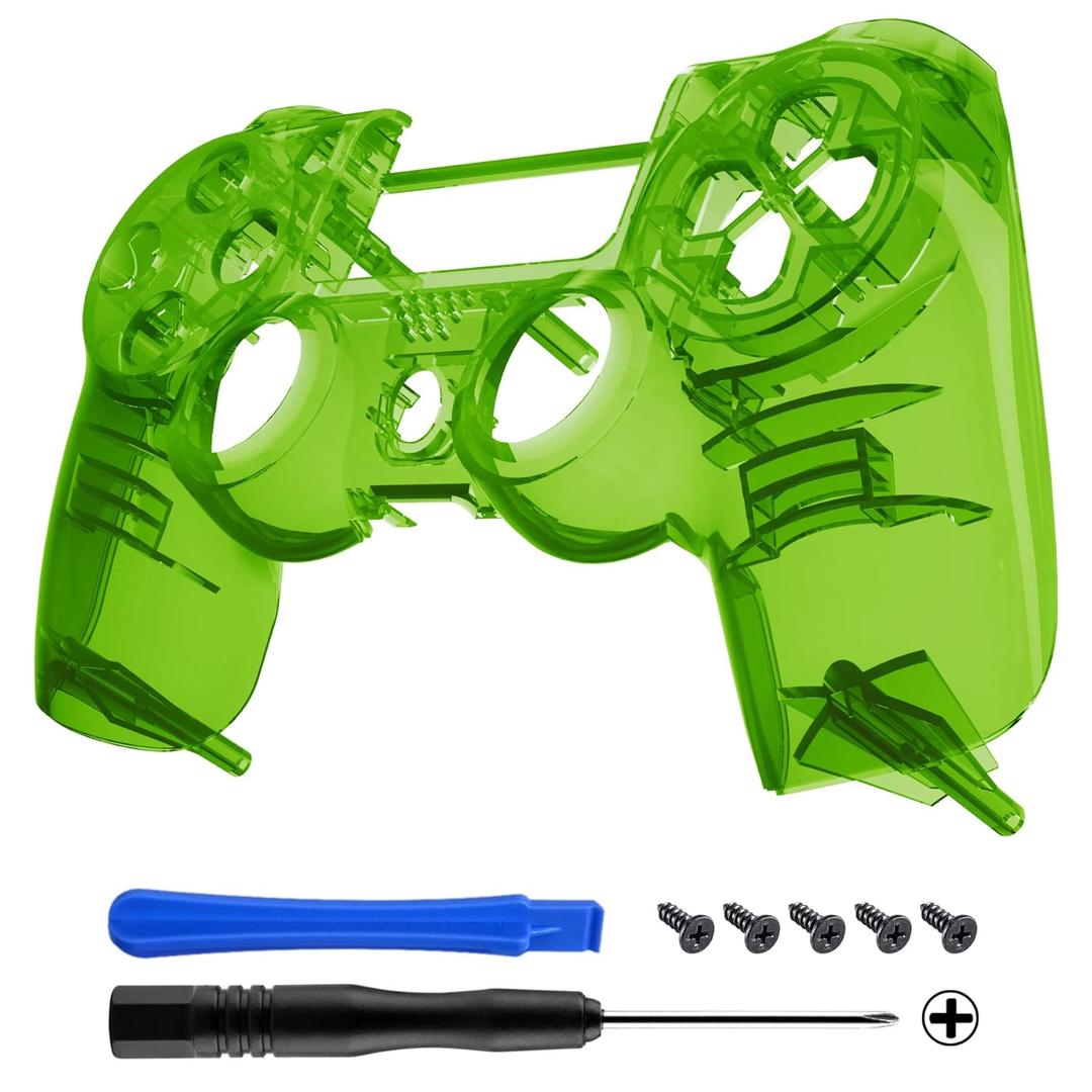 eXtremeRate Transparent Crystal Clear Green Replacement Faceplate Front Housing Shell Compatible with ps4 Slim Pro Controller CUH-ZCT2 JDM-040/050/055 - Controller NOT Included