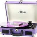 Record Player 3 Speed Vinyl with Bluetooth Vintage Turntable Built in Battery Portable Suitcase Support Aux in RCA Line Out Headphone Jack Purple