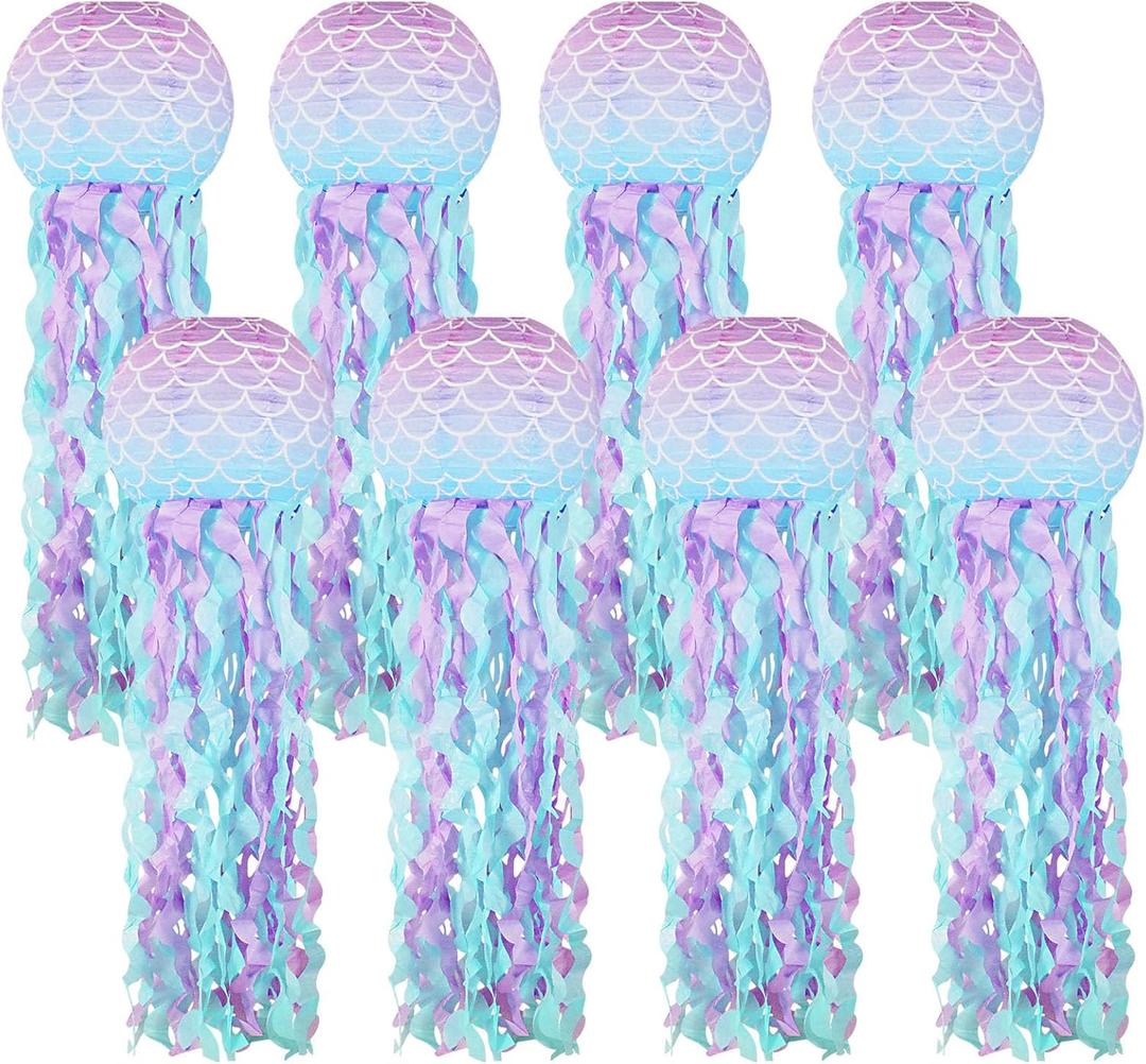 Mermaid Party Decorations, Jellyfish Paper Lanterns Mermaid Scales Hanging Lantern for Mermaid Birthday Party Baby Shower Under The Sea Ocean Decorations Pack of 8