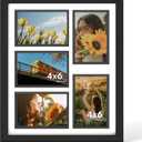 iRahmen 4x6 Collage Picture Frames,Fits Five 4x6,Wood Tempered Glass Black, Five 4X6 in