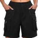 Gleeneat Bermuda Cargo Shorts for Women Baggy Knee Length Denim Shorts High Waist 6 Pockets 2026 Summer Casual (Black, M)
