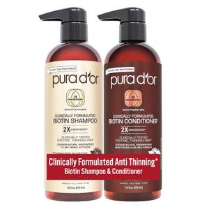 PURA D'OR Clinically Formulated Biotin Shampoo & Conditioner For Hair Thinning - 2X Concentrated Proprietary Herbal Blend Thickening Products For Women & Men, Sulfate Free, 16oz x2