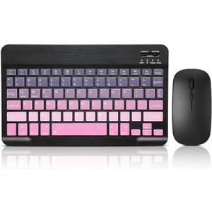Bluetooth Keyboard and Mouse Combo Rechargeable Portable Wireless Keyboard Mouse Set for Apple iPad iPhone iOS 13 and Above Samsung Tablet Phone Smartphone Android Windows (Gradient Black Pink)