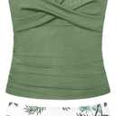 Girls Swimsuits 2 Piece Halterneck Bathing Suit Criss Cross Ruched Printed Tankini Swimwear Set for 9-16 Years