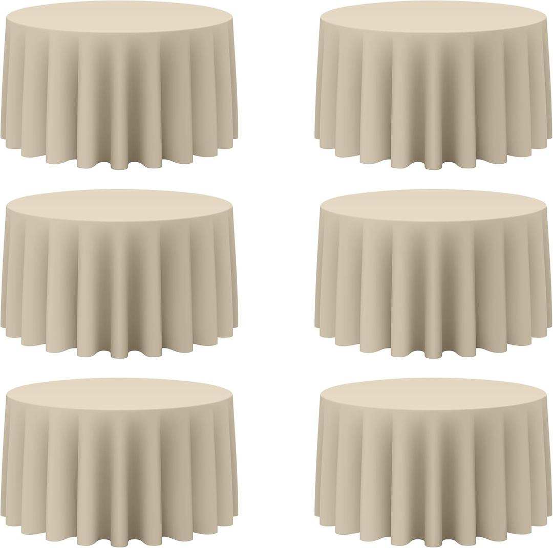 BRILLMAX 6 Pack Beige Round Tablecloths 120 Inch for 60" Tables