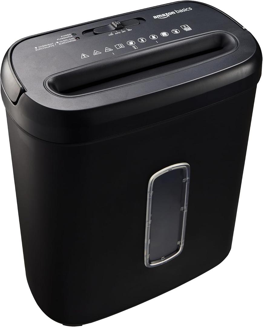 Amazon Basics 8-Sheet High Security Cross Cut Paper and Credit Card Shredder with P-4 Security, Auto Shut-off, Black