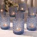 Blue Votive Candle Holder Set of 12, Flower Tea Lights Candles Holders for Wedding Table Centerpieces, Birthday Parties, Home Decor, Blue Bridal Shower and Holiday Decorations
